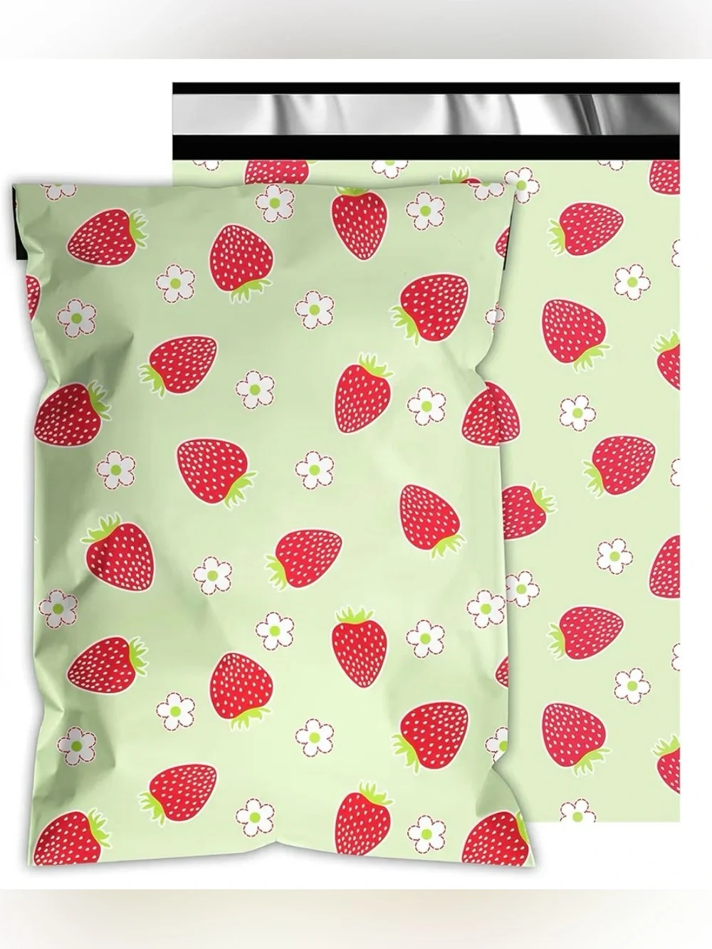 20 Strawberry and Green Poly Mailers 6x9in